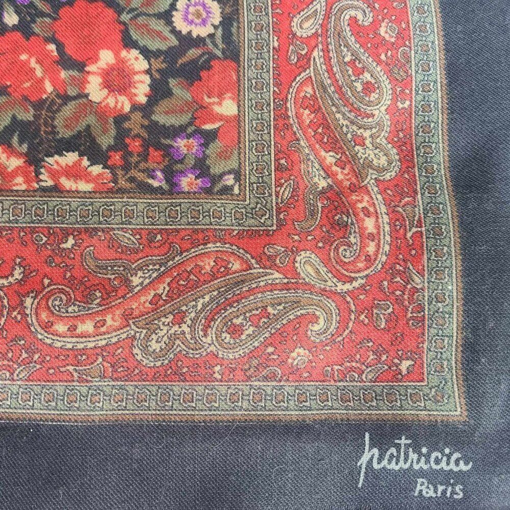 Vintage Patricia Paris Floral Paisley Scarf in Red, Black, Purple, Green